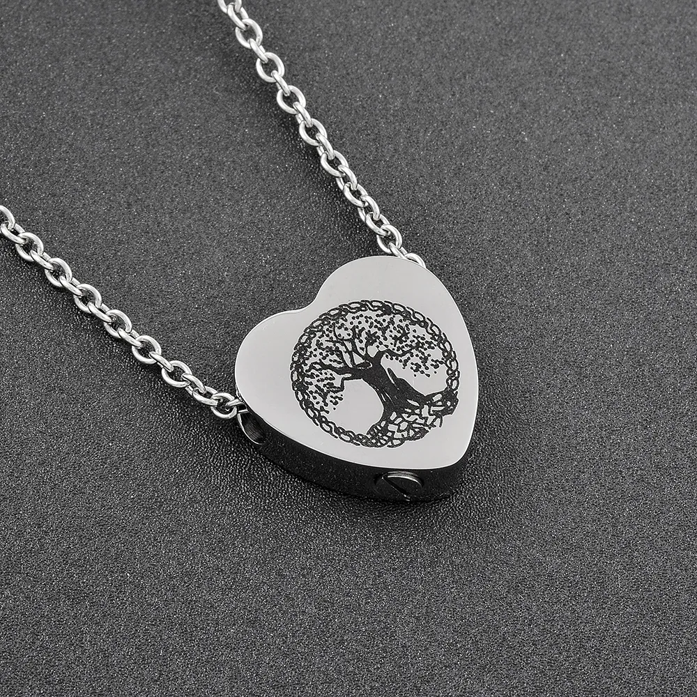 IJD9813 Wysokiej Polski 316L Ze Stali Nierdzewnej Ze Stali Nierdzewnej Wisiorek Necklaceree of Life Heart Ashes Keepsake Naszyjnik Urn