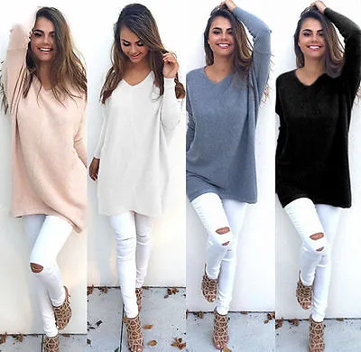 Wholesale - mulheres senhoras com decote em v chunky de malha superdimensionado suéter folgado jumper tops blusa uk