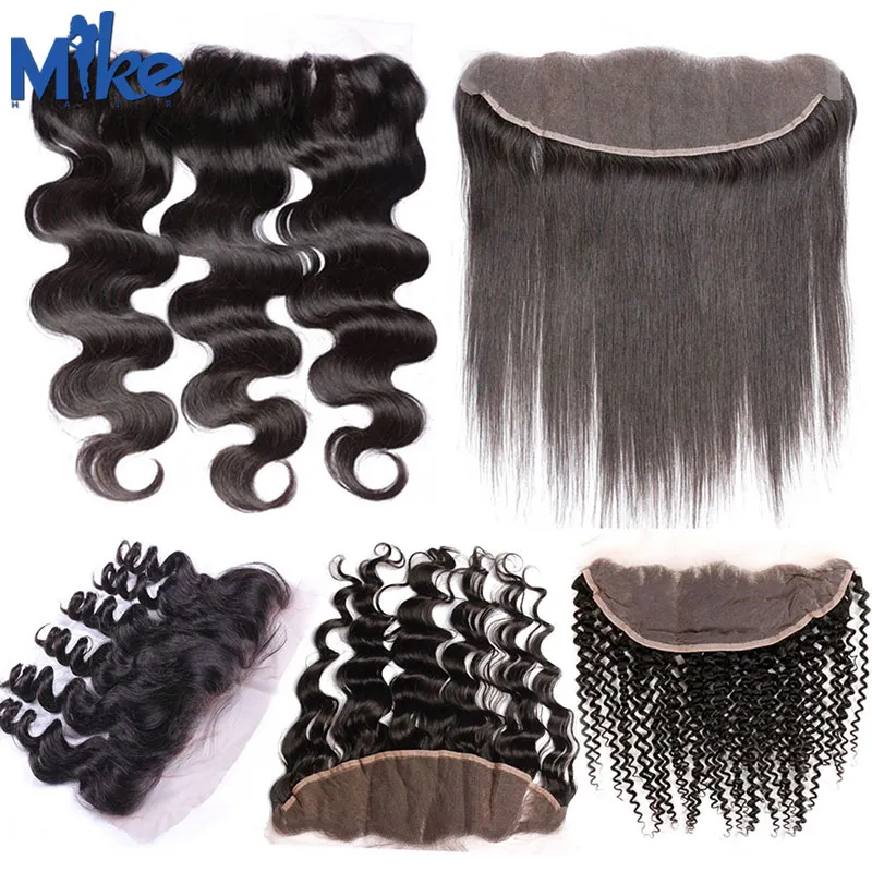 Mikehair البرازيلي الشعر الرباط أمامي الجملة شعر الإنسان إغلاق مستقيم الجسم موجة عميق نسج غريب مجعد الأذن إلى الأذن الدانتيل أمامي إغلاق