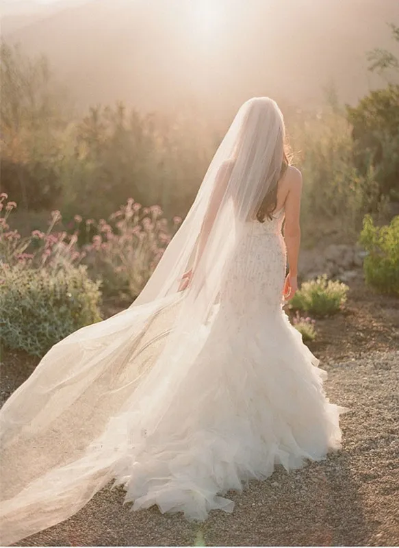 2017 Nuovo velo da sposa Bordo tagliato Velo da sposa con pettine Uno strato Bianco / Avorio 3 M Veli da cattedrale lunghi Velos De Novia Accessori da sposa Voile