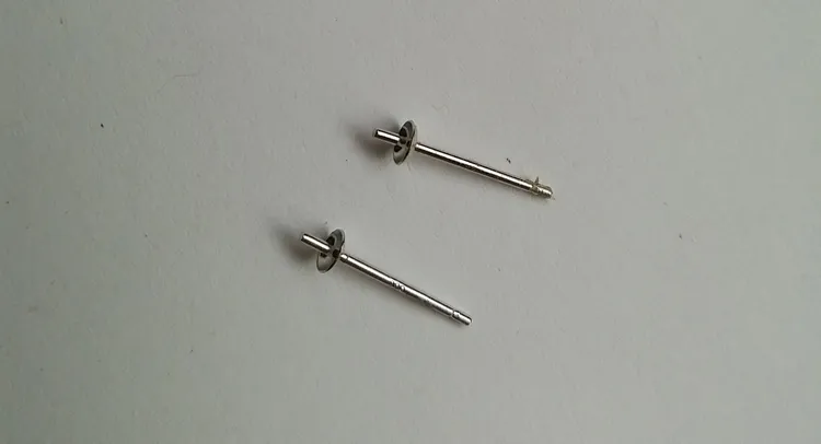 / .925 Sterling Silver 3mm Stud Earring Post Cup Pin Pearl Setting Findings Half Drilled Pearl / Bead / Stone