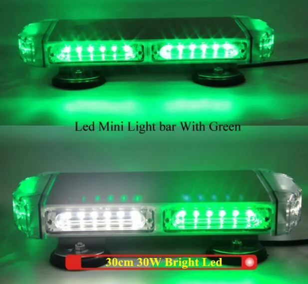 30cm 30W LED-bil nödljus, mini varning ljusstång med omkopplare för polis ambulans eld, aluminium kropp, vattentät
