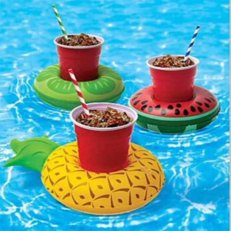 Donut Pool Drink Holder Floats Pineapple Watermelon Kiwi Floating uppblåsbara kopphållare för poolparty dekorationer7063335