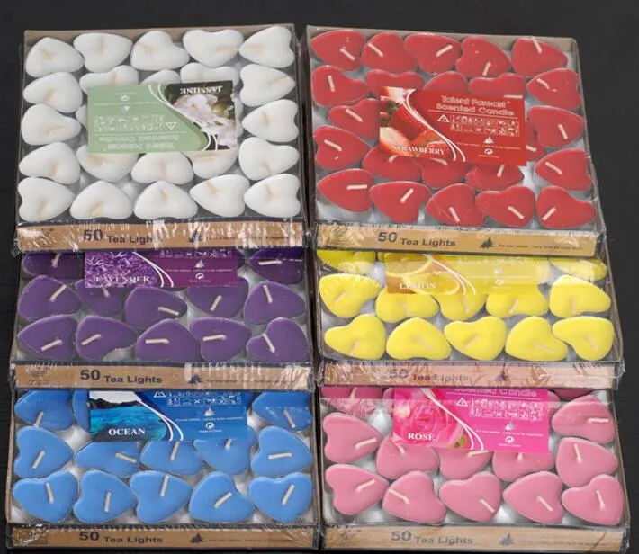 50шт -упаковки свечей Favors Aromatherapy Candles для предложения романтических и творческих свадебных продуктов чайные воск WQ051029555