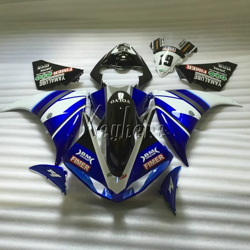 Motorcykel Fairings för Yamaha YZF R1 09 10 11 12 13 14 Blue Black Injection Mold Fairing Kit YZFR1 2009-2014 OR20