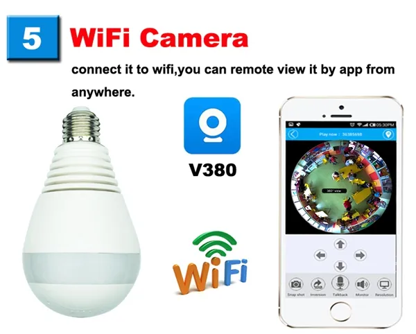 Bulb Light 960p Wireless IP-kamera 360 grader Fullt Visa WiFi Panoramisk Kamera Fisk Eye Mini CCTV Kamera 1.3MP Hem Säkerhet DVR