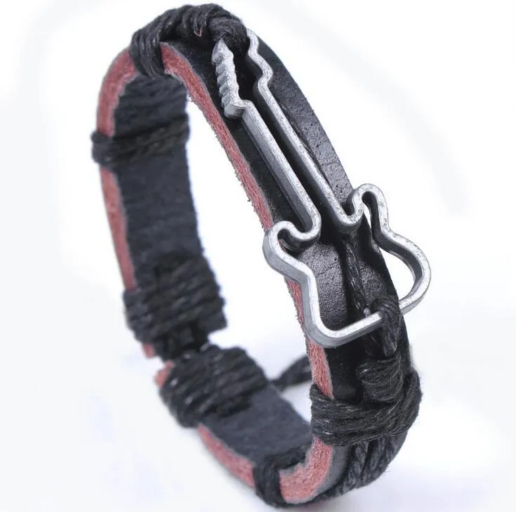 Freies Verschiffen Armband-Gitarren-Muster-Legierungs-Leder-Armband-Schmucksache-Leder-Handring FB050 Mischungsauftrag 20 Stücke viel Charme-Armbänder