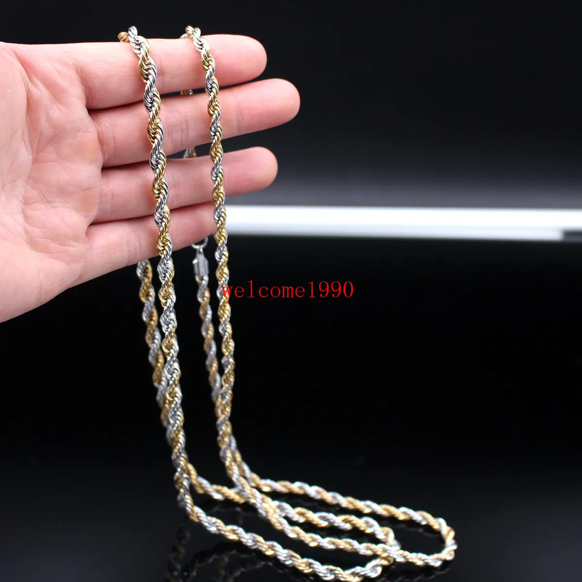 24 Stainless Steel Rope Chain Necklace: Gold, Silver, 5/6mm