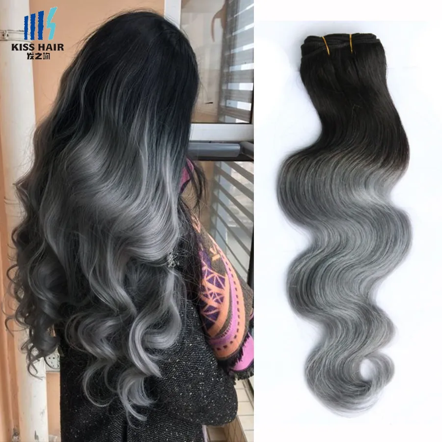 300g Ombre Two Tone Human Hair Bundles T 1B Grey Good Quality Colored Brazilian Hair Extension Brazilian Cambodian Peruvian Indian Body Wave