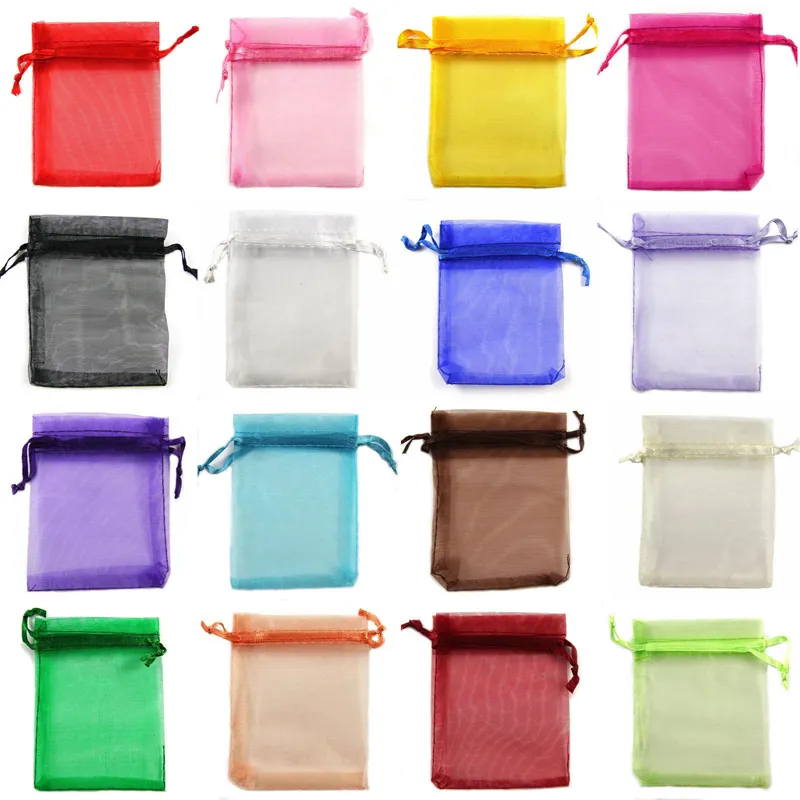 Random color500Pcs 5 * 7cm (1.96 "x 2.75") Sheer Drawstring Organza Jewelry Pouches Wedding Party Christmas Favor Gift Bags