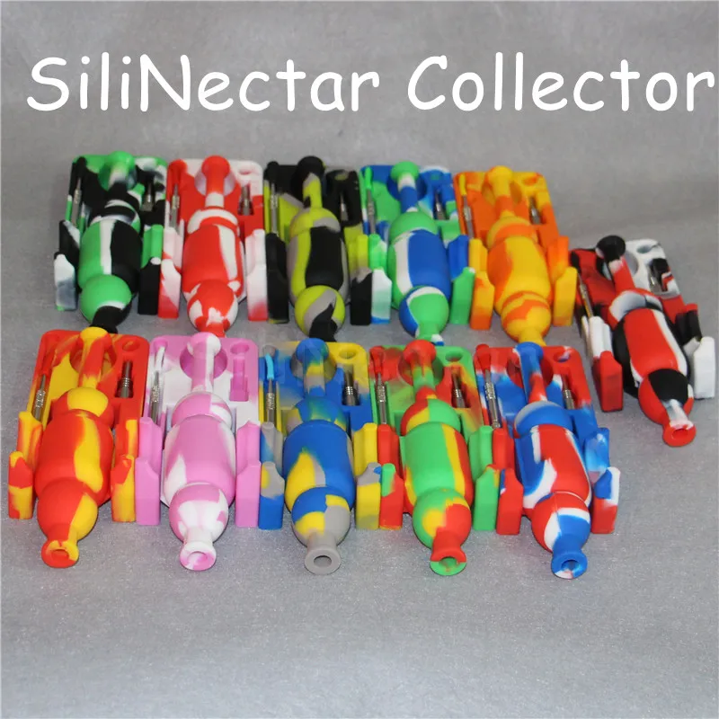 Silicon nectars Dab Straw Hookahs glass bong with titanium nails 10mm male silicone rigs bongs nectar oil pipes