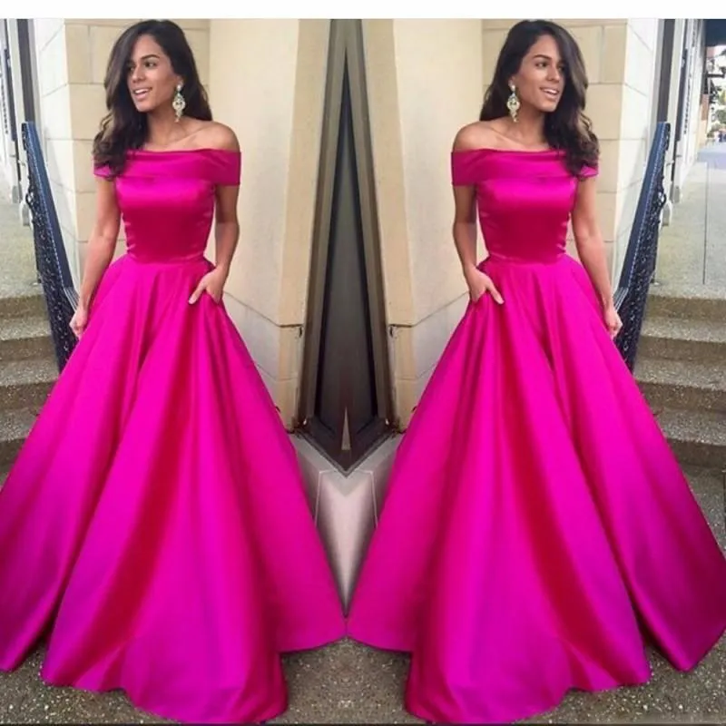 Simple Dark Fuchsia Prom Dress Off Shoulder Long A Line Night Gown Custom Made Party Dresses