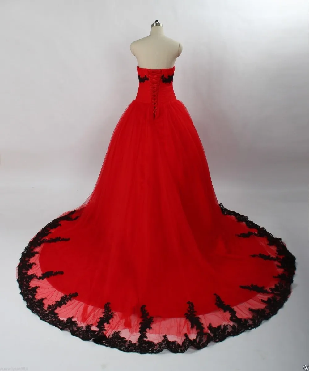 Abito da ballo Abiti da sposa gotici neri e rossi Abiti da sposa in pizzo a cuore Abiti da sposa colorati anni '60 con lacci colorati non bianchi