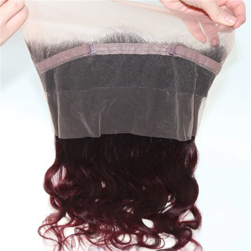 360 Lace Frontal Com Feixes de Dois Tons Dip Dye Borgonha 99 J Onda Do Corpo Ombre Cabelo Humano Tece Fechamento