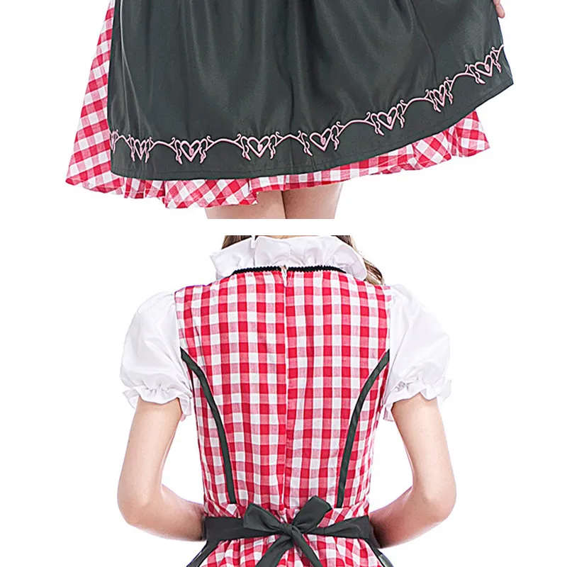 Costume cosplay da cameriera di Halloween donna, vestito da ragazza della birra bavarese, costume da servo dell'Oktoberfest, abito a griglia lolita gotica
