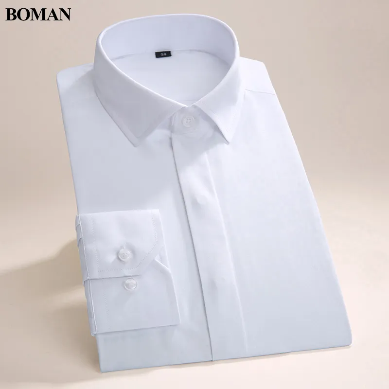 Vente en gros - SpringAutumn Chemises habillées à col carré pour hommes de haute qualité Chemises formelles pour hommes Couleur unie Styles classiques Vêtements de travail