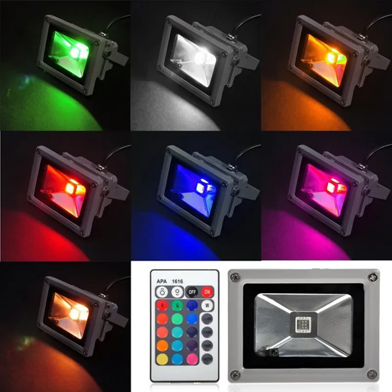 LED-strålkastare 10W 20W 30W 50W RGB Flood Light Outdoor Lighting 16 Färg RGB Fjärrkontroll Spotlight 85-265V IP65 Floodlight