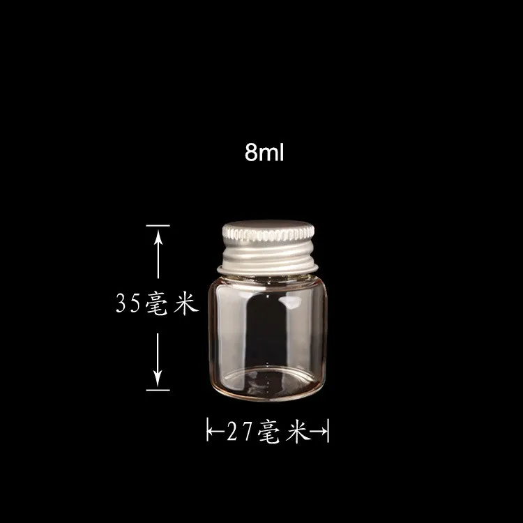 Mini Garrafa De Vidro Para DIY-100 pcs pequeno frasco de vidro com tampa de alumínio, frascos de vidro 27 * 35 * 14mm 8 ml