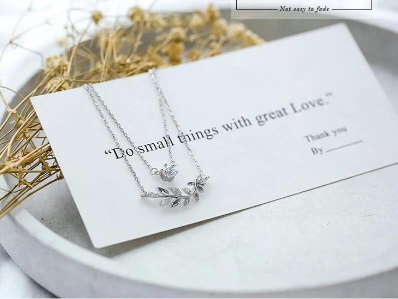 s925 silver zircon black olive tree double necklace Korean simple students clavicle chain birthday personality female