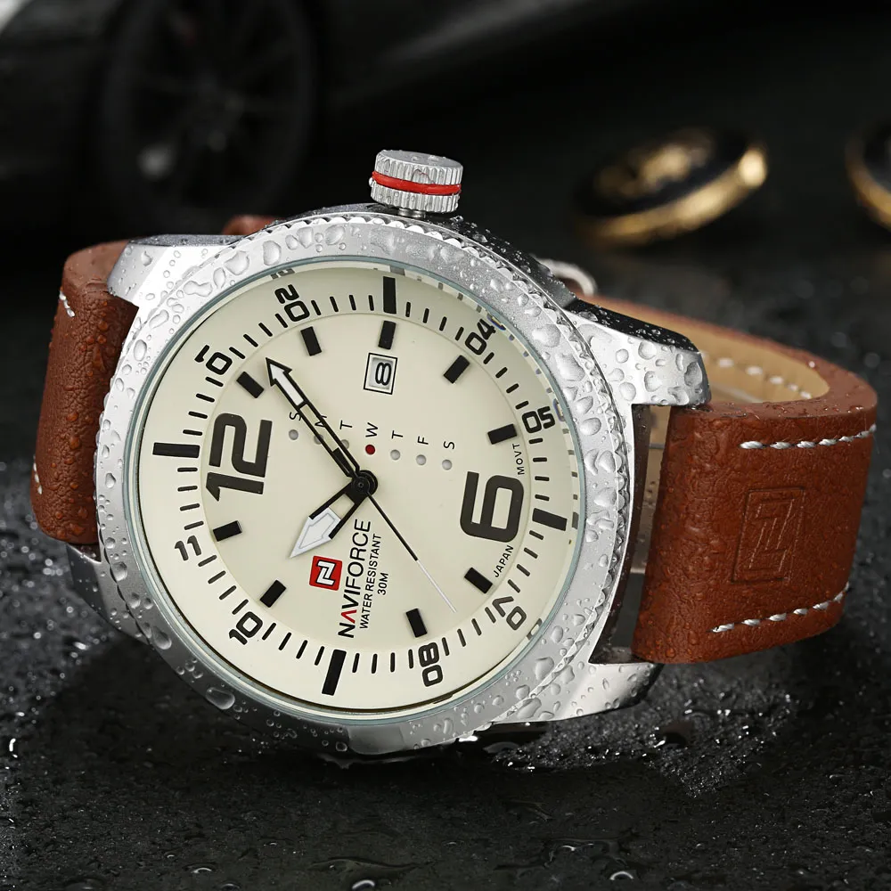 Nytt märke Naviforce fem färger Mäns Sports Watch Mäns Quartz Watch Mäns Militär Uniform Leather Watch Relogio Masculino