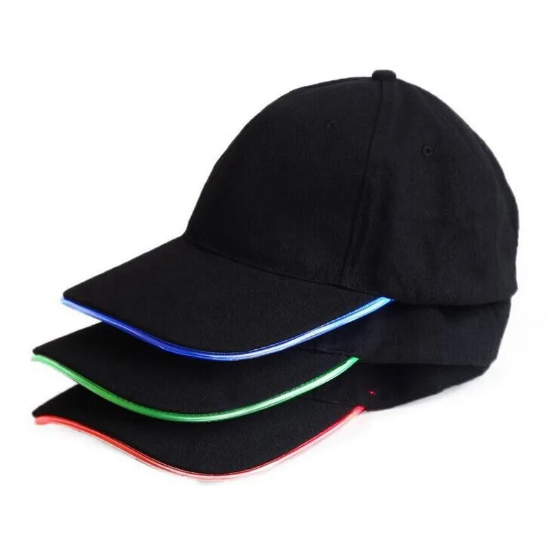 Unisex Kapaklar Moda LED Işıklı Glow Kulübü Parti Siyah Kumaş Seyahat Şapka Beyzbol CapLuminous Kap Turizm Topi Kap