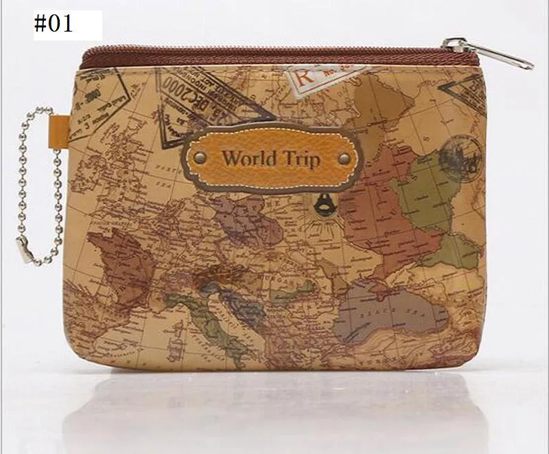 5PCS 3D Printing PU Mini World Map Coin Purse Pouch Women Men Casual Zipper Card Dollar Change Bag Case