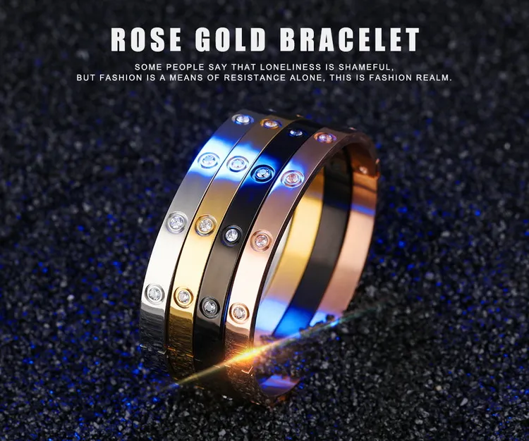 Free sample *Top quality brand new women's stainless steel bracelet men's bangles body jewelry zircon bangle rose gold bracelets