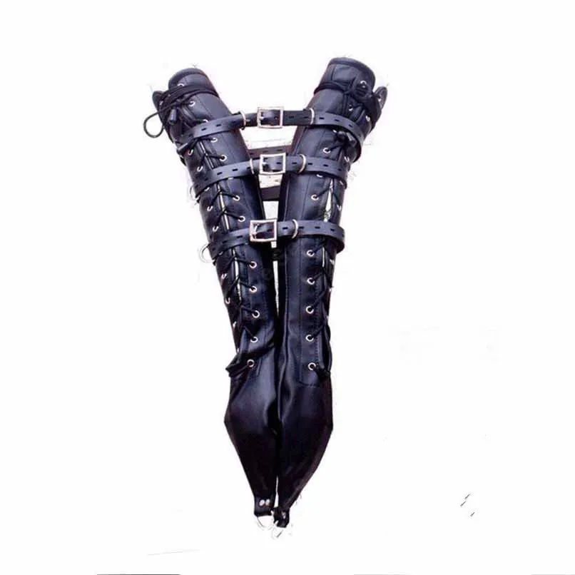 BDSM Bondage Toys Sex Toys Pu Couro Brandage Sleeve Binder Jogos adultos Restrições de fetiche por escravos sexuais Crazy Sex Game4857198