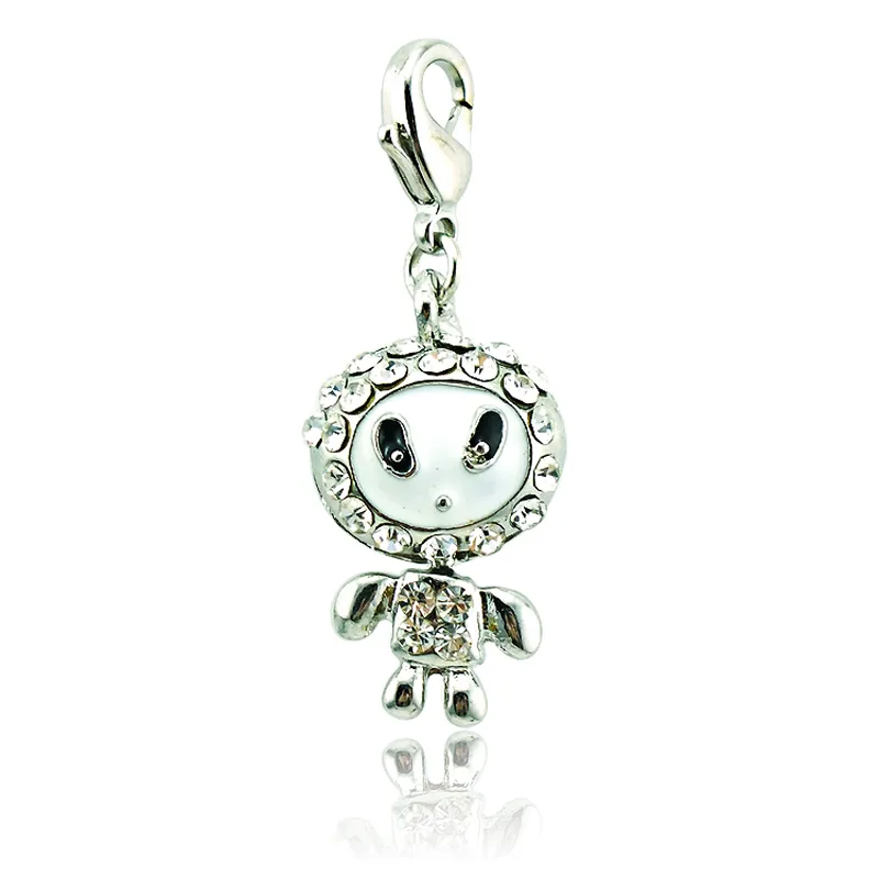 Bulk Floating Lobster Clasp Charms Silver Plated White Rhinestone