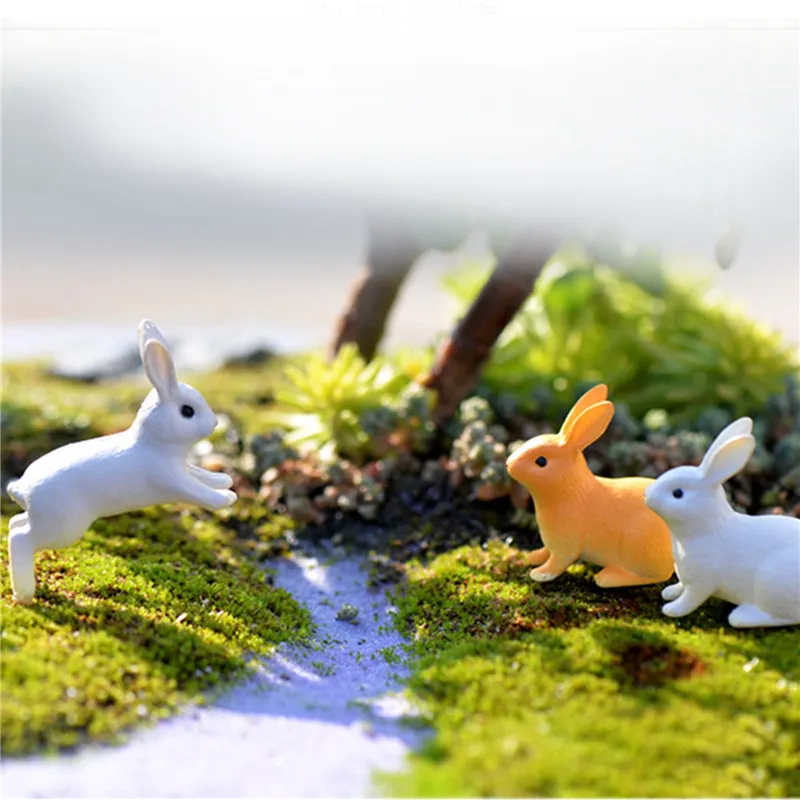 Miniature Rabbits Fairy Garden Terrarium Figurine Decor DIY Bonsai Resin Craft Room Home Micro Landscape Ornament Decoration Mini Artificial