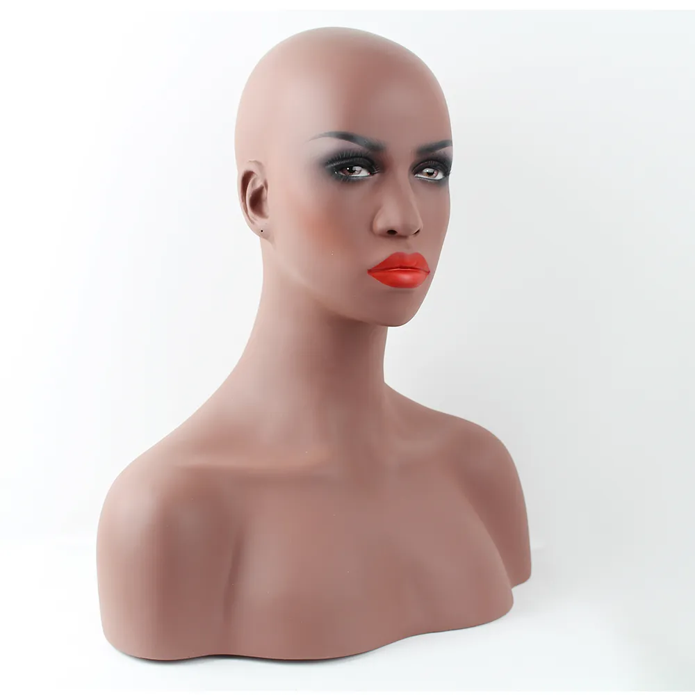 Realistisk kvinnlig svart afroamerikansk glasfiber mannequin dummy head byst för spets peruk och smycken visar EMS 211Q6258091