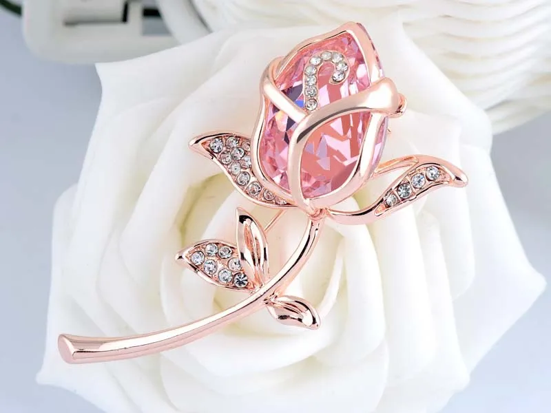 cristal de diamante elegante incrustado as rosas broche em forma de rosas Rose ouro decorações corpete presentes casal de alta qualidade