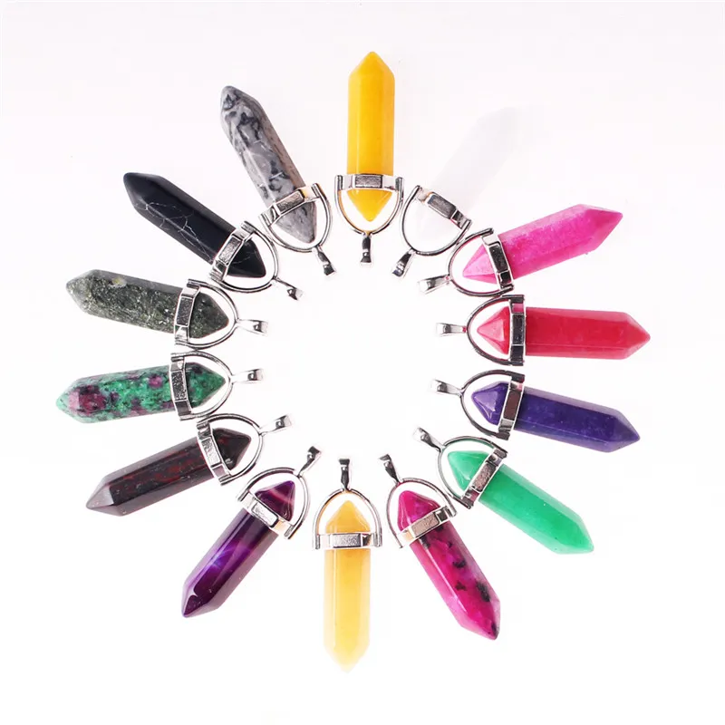 Più nuovo Materiale Naturale Giada Crystal Point Pendant per collana Choker Collana mista Pietra Purple Jade Agata Nero Turchese Sugilite Zebra Jasper