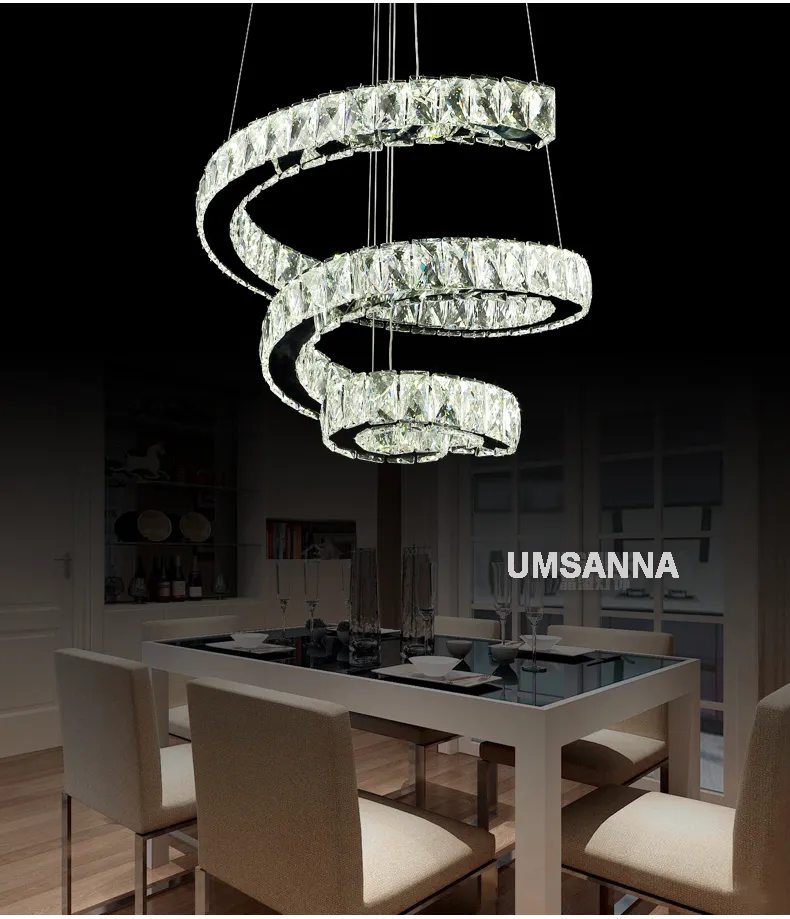 Lâmpadas LED Pingente de Cristal Moderna Regulável Espiral Luzes Pingente Luminária 3 Cores Dimming Lâmpada Pendurada Cafés Hotel Villa Casa Iluminação Interior