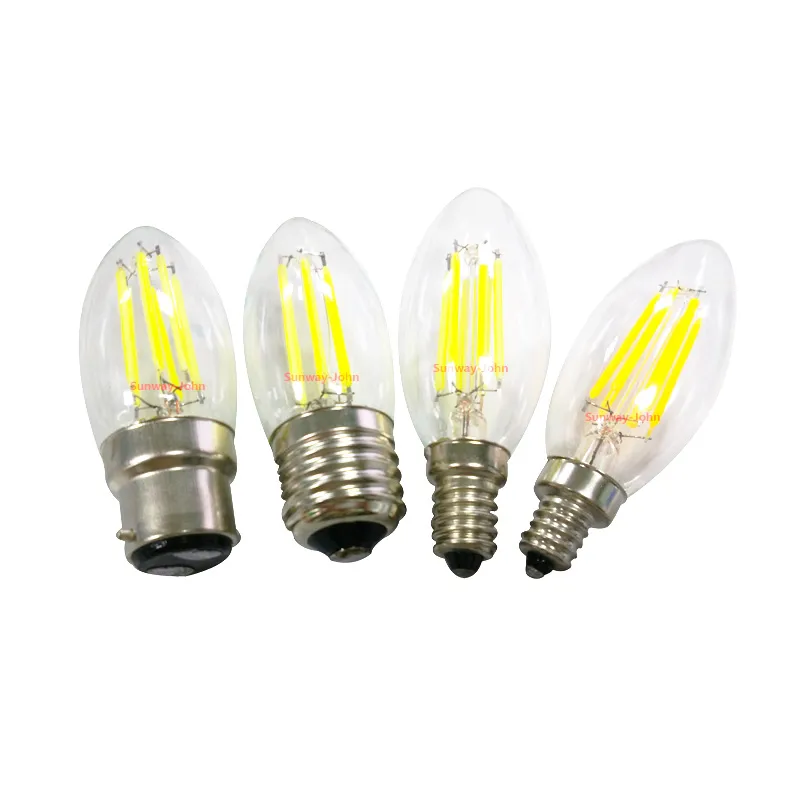 Hög Bright Filament LED -glödlampor Dimble 2W 4W 6W glödlampor LED -filament E27 E12 B22 E14 LED -lampa 120lm W varm vit