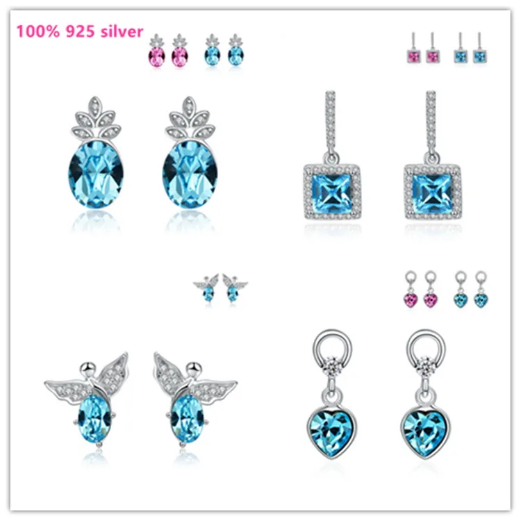 Mode 100% 925 Silverörringar älskar romantik Infinity Swarovski Crystal Earring Women Party Present Lover's Infinite Valentine's Day Jewelry