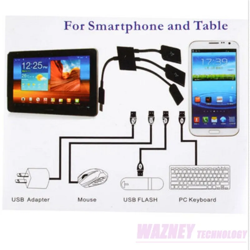 / * 3 in 1 마이크로 USB 호스트 OTG 허브 케이블 어댑터 삼성 Galaxy S7 S6 S3 S4 용 듀얼 마이크로 USB Google Nexus