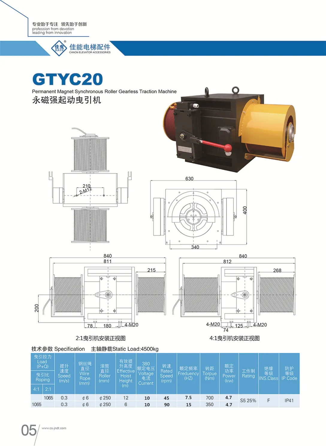 Trumtyp Hiss Lift Permanent Magnet Synkron Roller Gearless Traction Machine / Motor MRL Spara utrymme
