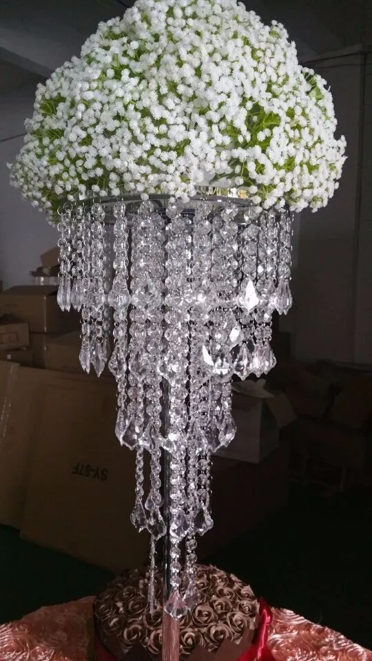 Uzun boylu akrilik plastik boncuk düğün ayağı çiçek standı, koridor dekorasyon için vazo centerpieces