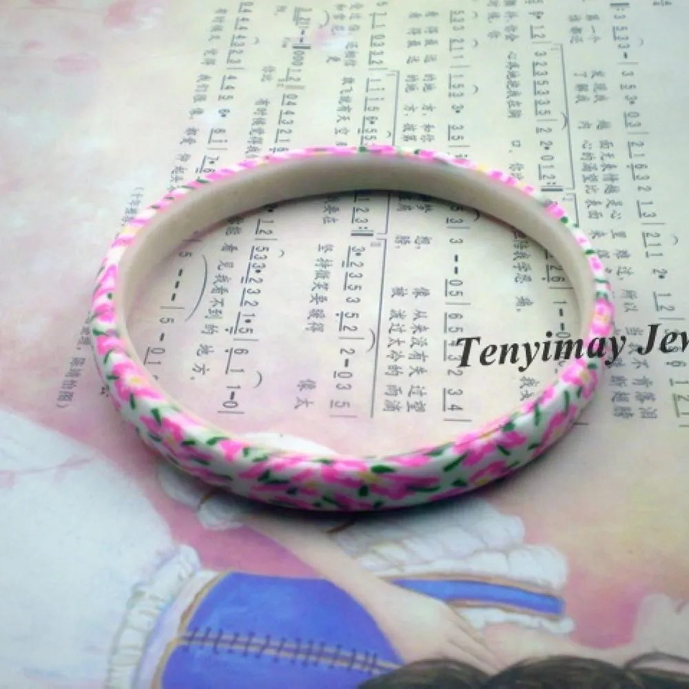 Mixed Color Bohemian Style Printed Polymer Clay Bangle For School Girls 8mm Width Wholesale 