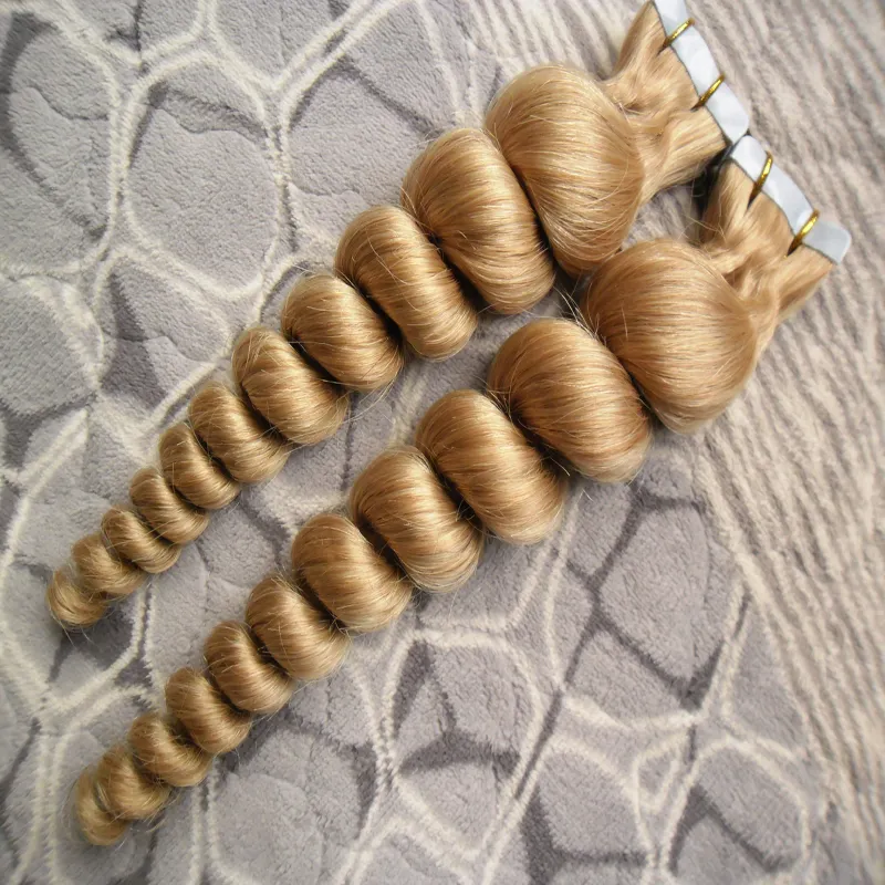613 Bleach Blonde cheveux brésiliens peau trame bande extensions de cheveux vague lâche bande blonde brésilienne dans les extensions de cheveux humains 40 pièces/ensemble 100g