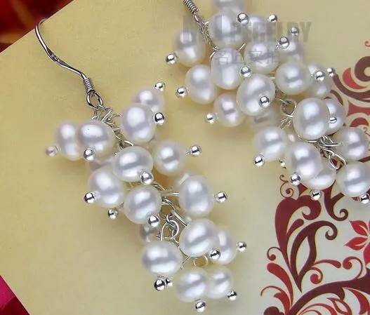 Freshwater pearl earrings female 925 tremella nail eardrop grape