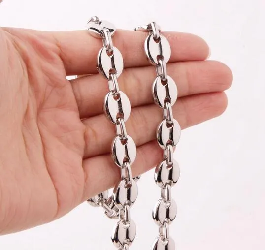 304 Stainless Steel Chains Fashion Slver tone coffee beans Chain Necklace 10.5mm 24'' for men's jewelry For Father Mother Sister Gifts