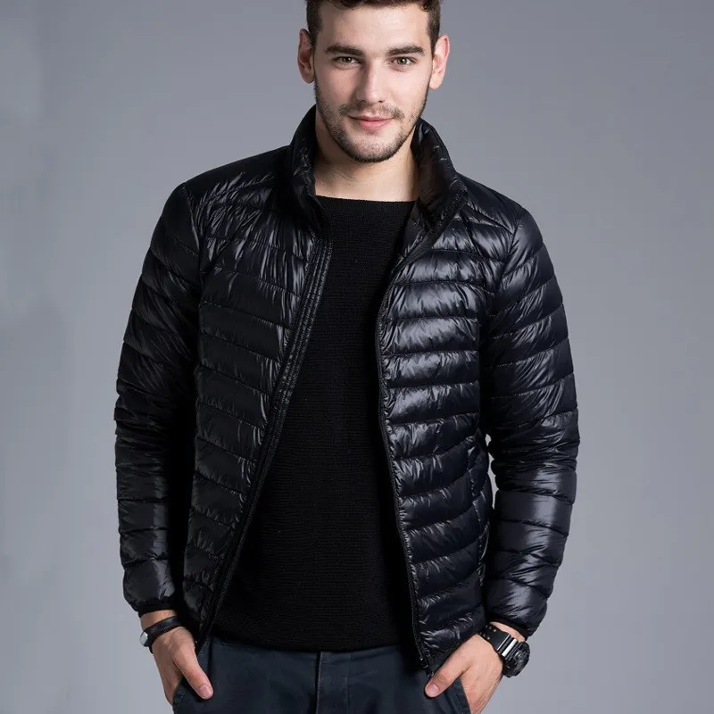 Wholesale- Winter Padded Jacekt Men's  thin Duck Down Collar Casual Warm Coat Outerwear Parka Jackets Plus Size XXXL Down Jacket Men