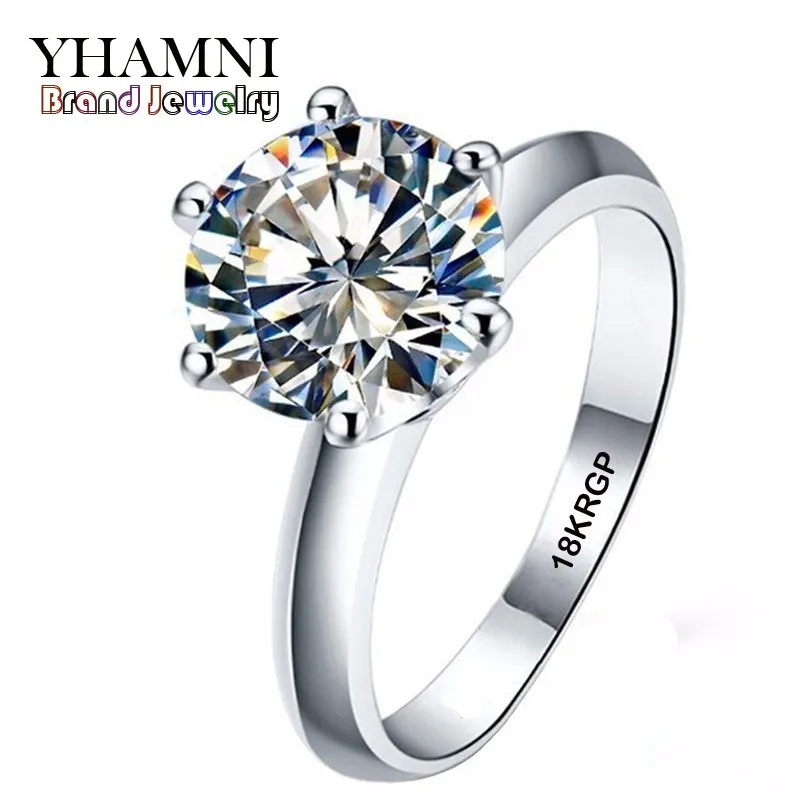 Yhamni Real Anel de Ouro Branco Puro 18Krgp Stamp Anéis Set 3 Carat CZ Diamante Anéis de Casamento para Mulheres Anel R1688