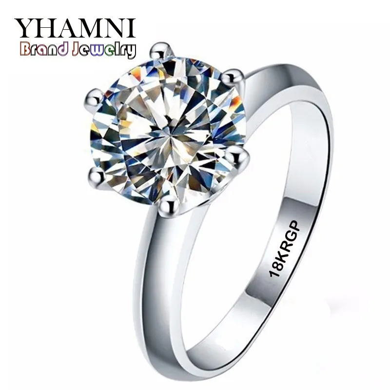 YHAMNI Ring aus echtem reinem Weißgold, 18 KRGP-Stempelringe, Set mit 3 Karat CZ-Diamanten, Eheringe für Frauen, RING R1688