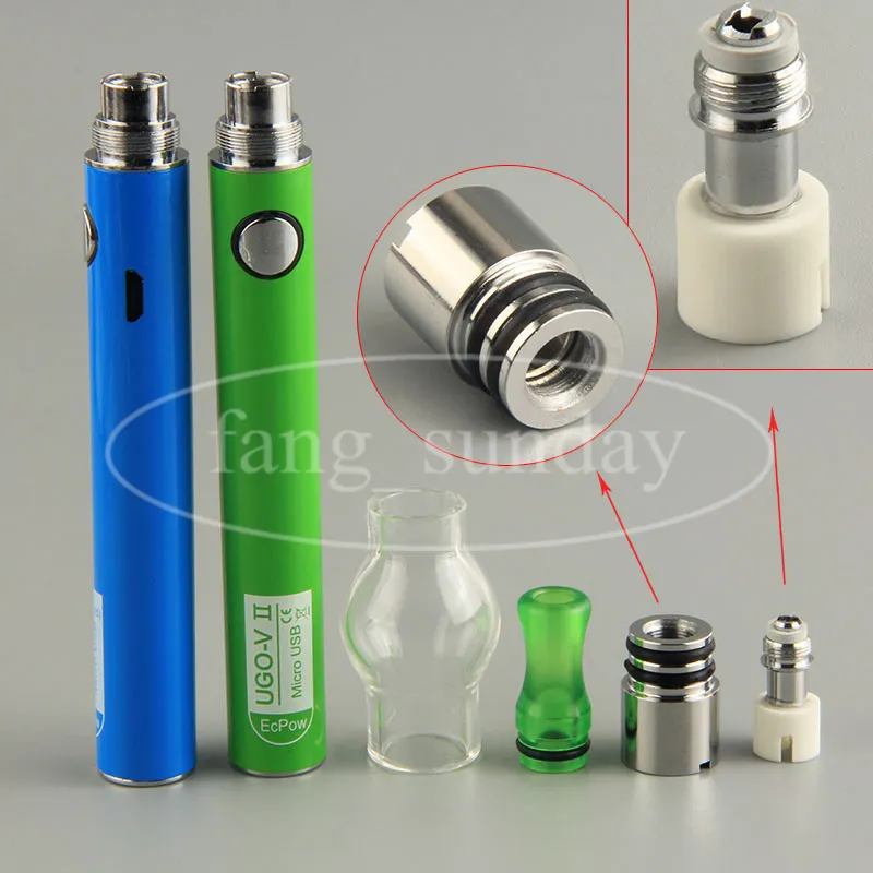 E CIGS DABワックスオイル粉砕タンクヴァーペペンスターターキットガラスグローブドライハーブ蒸発器EVOD UGOマイクロUSB 650 900mAhバッテリー