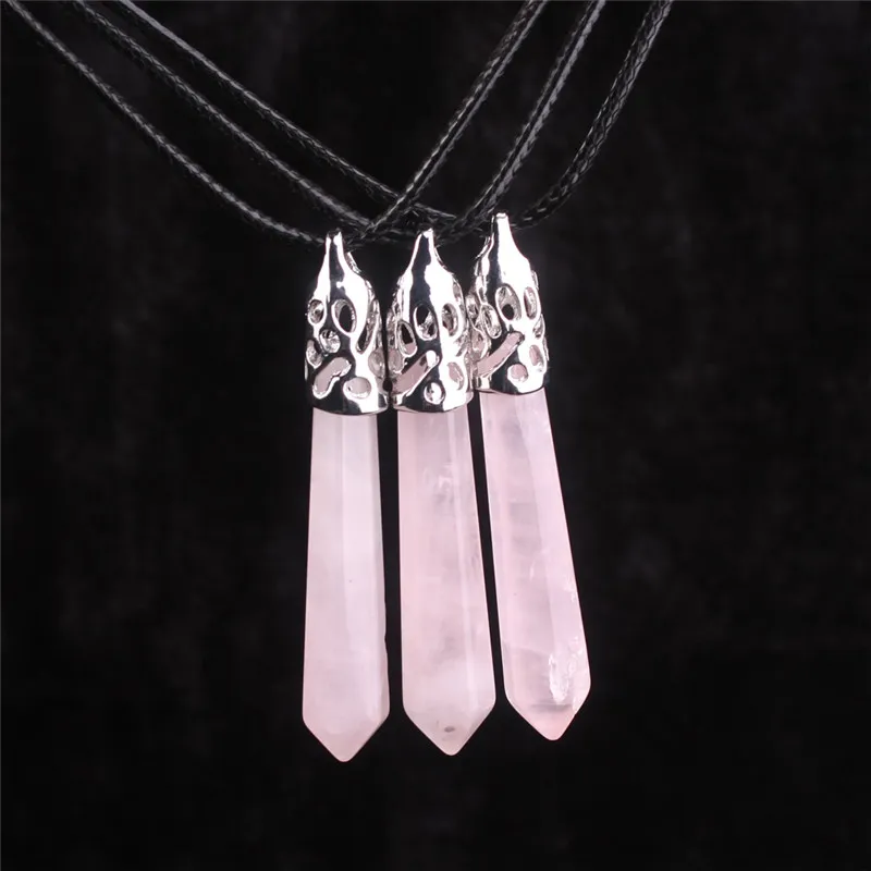 Open hart chakra lange rose quartz ketting roze edelsteen genezing layering kristal lederen touw 18 