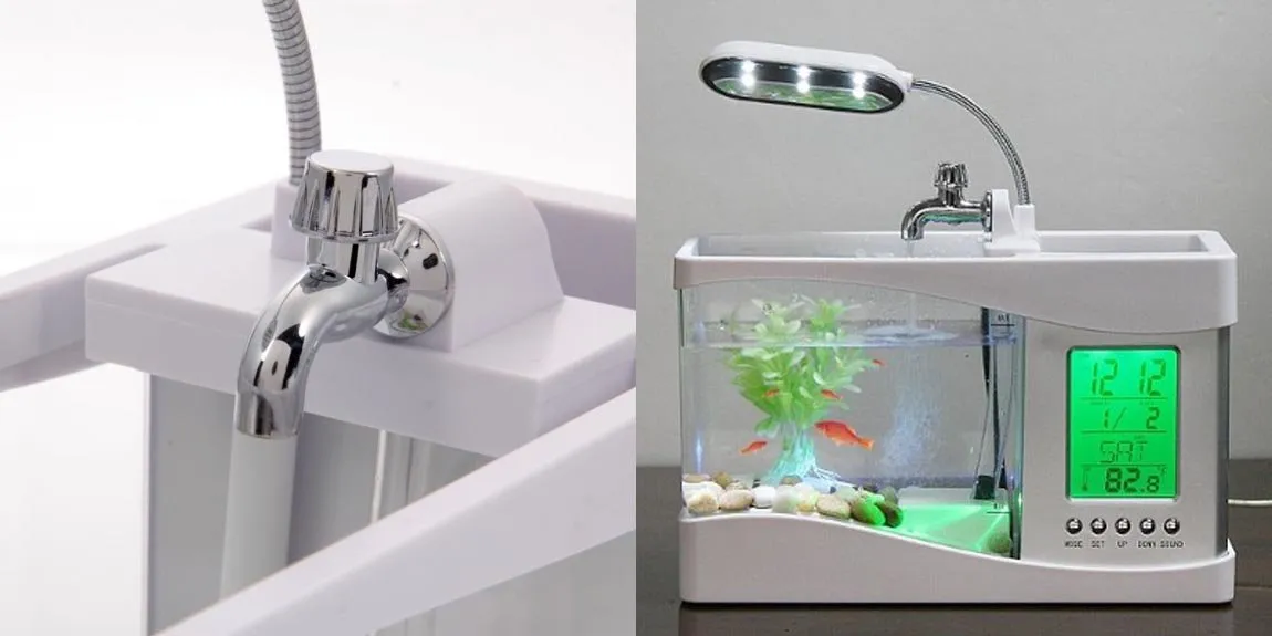 Aquarium Lights Mini USB met LCD-display Desktop Fish Tank LED Klok Tafellamp Wit Zwart