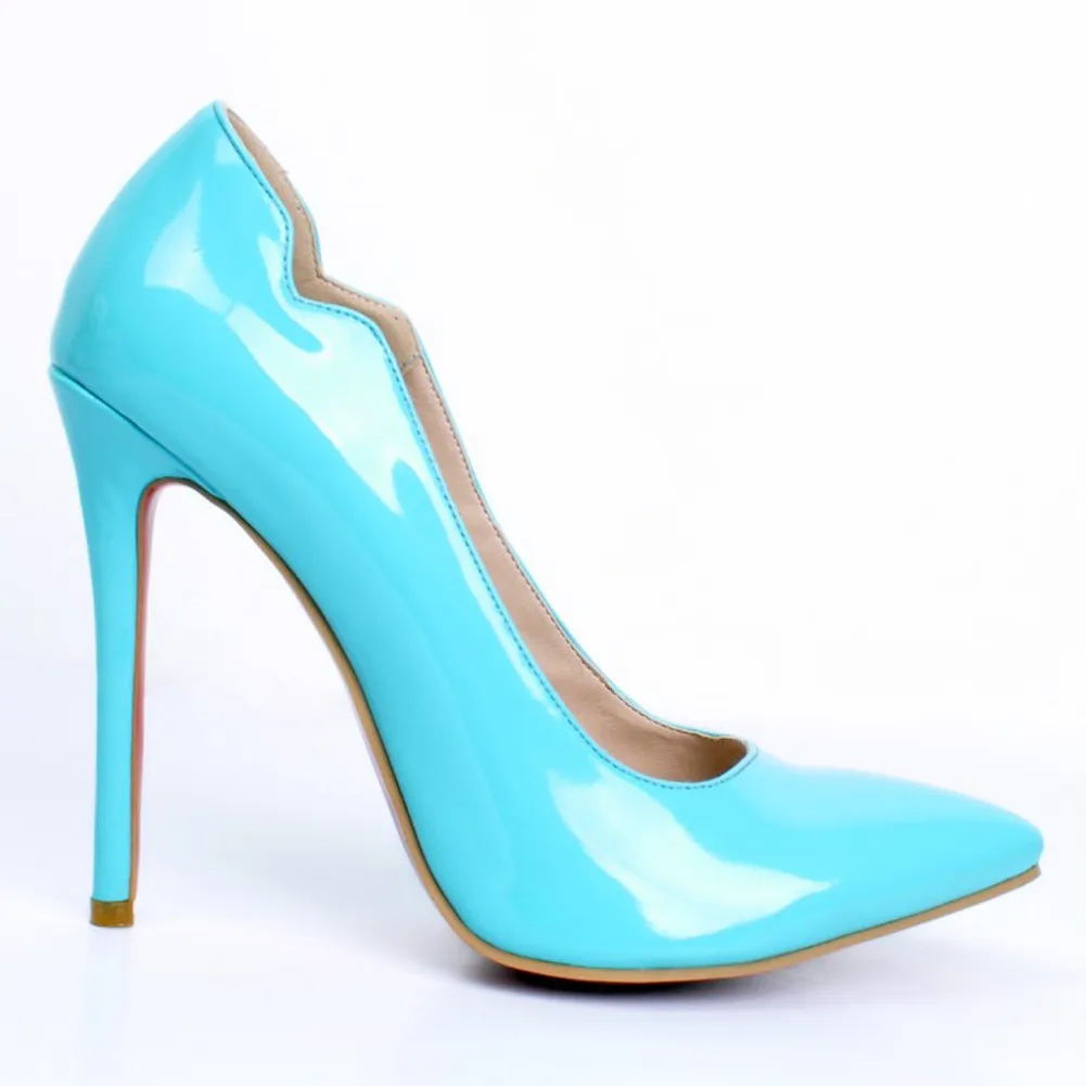 Kolnoo Womens Fashion Handmade 11cm Slim High Heel Pointed Toe Slip On Party Prom Pumps Blue XD176